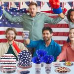 OuMuaMua Patriotic Party Supplies 184 Pcs American Flag Themed Tableware Set 4th of July Disposable Paper Plates Napkins Cups and Banner for Independence Day Memorial Day Party Decorations Serves 25