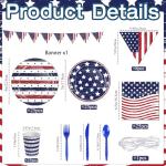 OuMuaMua Patriotic Party Supplies 184 Pcs American Flag Themed Tableware Set 4th of July Disposable Paper Plates Napkins Cups and Banner for Independence Day Memorial Day Party Decorations Serves 25