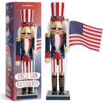 THE TWIDDLERS - 12-Inch Uncle Sam USA Wooden Nutcracker - American Flag Decorative Christmas Nutcracker Figures - Traditional Patriotic Decoration - Pine Wood Classic Ornament - Holiday Decor
