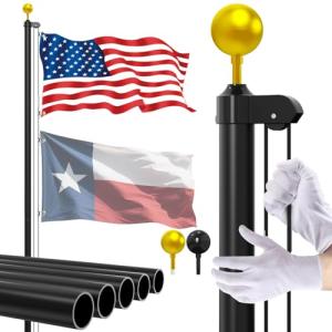 Ryzenthr 20 FT Flag Pole Kit for Outside, 14 Gauge Heavy Duty Flagpole Kit for Yard, Extra Thick Outdoor Flag Poles with 3x5 American Flag for Residential or Commercial (Black+Golden Sleek Ball Top, 2025 Upgraded Version)