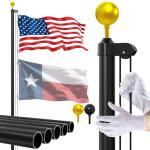 Ryzenthr 20 FT Flag Pole Kit for Outside, 14 Gauge Heavy Duty Flagpole Kit for Yard, Extra Thick Outdoor Flag Poles with 3x5 American Flag for Residential or Commercial (Black+Golden Sleek Ball Top, 2025 Upgraded Version)