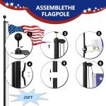 Ryzenthr 20 FT Flag Pole Kit for Outside, 14 Gauge Heavy Duty Flagpole Kit for Yard, Extra Thick Outdoor Flag Poles with 3x5 American Flag for Residential or Commercial (Black+Golden Sleek Ball Top, 2025 Upgraded Version)