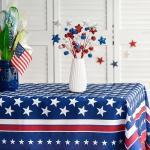 8 Pack 15" Large Patriotic Glitter Ball Centerpiece Stems, Independence Day Artificial Berry Stem Star Picks, 4th of July Red White Blue Pentagram Faux Berry Branch Sticks for Memorial Day Home Decor