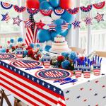 Lecheme 170 Pcs Patriotic American Flag Plates Napkins Cups Tablecloth Banner Red White Blue Party Supplies for Veterans Day, Memorial Day, Thank You Veterans Decorations Serve 24