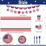 Lecheme 170 Pcs Patriotic American Flag Plates Napkins Cups Tablecloth Banner Red White Blue Party Supplies for Veterans Day, Memorial Day, Thank You Veterans Decorations Serve 24