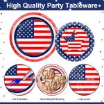 Lecheme 170 Pcs Patriotic American Flag Plates Napkins Cups Tablecloth Banner Red White Blue Party Supplies for Veterans Day, Memorial Day, Thank You Veterans Decorations Serve 24
