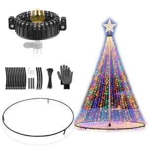 Lettry Flag Pole Christmas Tree Kit, Include Flag Pole Mega Topper Light Hook, Heavy-Duty Metal Hoop, Telescoping Flagpole Tree Light Hanging Set for Xmas Outdoor Patio Yard, Not Include Lights