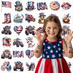 JoyfulGlam 4th of July Tattoos for Kids - American Flag Temporary Tattoos, USA Fourth of July Patriotic Party Supplies, 4th of July Party Accessories & Favors, Makeup Face Stickers