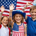 JoyfulGlam 4th of July Tattoos for Kids - American Flag Temporary Tattoos, USA Fourth of July Patriotic Party Supplies, 4th of July Party Accessories & Favors, Makeup Face Stickers