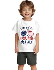 Stayin' Fly on The Fourth of July Kids Toddler Boys Girls T-Shirt Short Sleeve Patriotic Independence Day Top(3-4T,White Stayin' Fly)