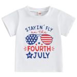 Stayin' Fly on The Fourth of July Kids Toddler Boys Girls T-Shirt Short Sleeve Patriotic Independence Day Top(3-4T,White Stayin' Fly)