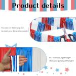 4 Packs 10 Feet Long Foil Fringe 4th of July Garland Memorial Day USA Red White Blue Independence Day Tinsel Metallic Patriotic Wall Hanging Banner for Car Parade Floats Garden Decorations