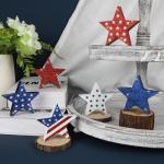 COCHIE 4th of July Decorations Wooden Star Set of 6, Labor Day Decor, Patriotic Memorial Day Tiered Tray Decor, Red White and Blue Veterans Day Decorations for Home Office Table Shelf (Sparkle)