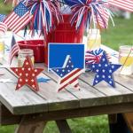 COCHIE 4th of July Decorations Wooden Star Set of 6, Labor Day Decor, Patriotic Memorial Day Tiered Tray Decor, Red White and Blue Veterans Day Decorations for Home Office Table Shelf (Sparkle)