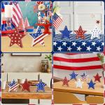 COCHIE 4th of July Decorations Wooden Star Set of 6, Labor Day Decor, Patriotic Memorial Day Tiered Tray Decor, Red White and Blue Veterans Day Decorations for Home Office Table Shelf (Sparkle)