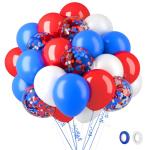 62Pcs 4th of July Balloons Set, 12 Inch Red White Blue Confetti Latex Balloons Kit with Ribbons, Party Balloons Kit for Independence Day Patriotic Anniversary Birthday Party Decorations