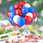 62Pcs 4th of July Balloons Set, 12 Inch Red White Blue Confetti Latex Balloons Kit with Ribbons, Party Balloons Kit for Independence Day Patriotic Anniversary Birthday Party Decorations