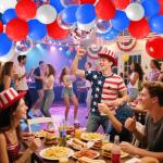 62Pcs 4th of July Balloons Set, 12 Inch Red White Blue Confetti Latex Balloons Kit with Ribbons, Party Balloons Kit for Independence Day Patriotic Anniversary Birthday Party Decorations