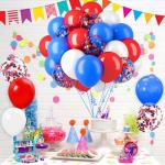 62Pcs 4th of July Balloons Set, 12 Inch Red White Blue Confetti Latex Balloons Kit with Ribbons, Party Balloons Kit for Independence Day Patriotic Anniversary Birthday Party Decorations