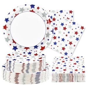 200pcs Veterans Day Plates and Napkins Party Supplies Veterans Patriotic Decorations Veterans Day Disposable Paper Plates 4th of July Tableware Sets for American Independence Memorial Day Serves 50