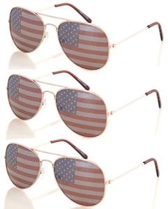 SHADERZ Aviator USA America American Flag Sunglasses - Great Accesory for 4th of July (Gold, Multi)
