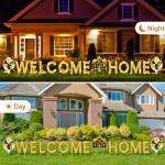Yerliker 14 Pcs Welcome Home Yard Sign with Stakes LED Light 12.6" Welcome Home Lawn Sign Outdoor Yard Letters Decorations Patriotic Military Homecoming Party Supplies (Gold)