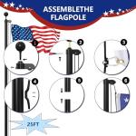 Ryzenthr 25 FT Flag Pole Kit for Outside, 14 Gauge Heavy Duty Flagpole Kit for Yard, Extra Thick Outdoor Flag Poles with 3x5 American Flag for Residential or Commercial (Black+Golden Sleek Ball Top, 2025 Upgraded Version)