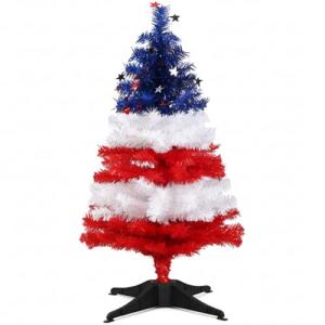 Vertintong 36" Patriotic Christmas Tree Artificial Red Blue and White USA American Flag Tinsel Small Christmas Tree Decorations with Star Ornaments for Holiday Indoor Outdoor Home Desktop