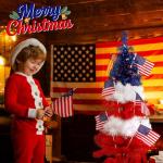 Vertintong 36" Patriotic Christmas Tree Artificial Red Blue and White USA American Flag Tinsel Small Christmas Tree Decorations with Star Ornaments for Holiday Indoor Outdoor Home Desktop