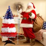 Vertintong 36" Patriotic Christmas Tree Artificial Red Blue and White USA American Flag Tinsel Small Christmas Tree Decorations with Star Ornaments for Holiday Indoor Outdoor Home Desktop