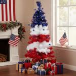 Vertintong 36" Patriotic Christmas Tree Artificial Red Blue and White USA American Flag Tinsel Small Christmas Tree Decorations with Star Ornaments for Holiday Indoor Outdoor Home Desktop