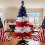 Vertintong 36" Patriotic Christmas Tree Artificial Red Blue and White USA American Flag Tinsel Small Christmas Tree Decorations with Star Ornaments for Holiday Indoor Outdoor Home Desktop