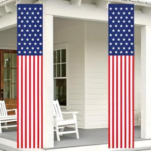 71 x 12 Inches American Flag Door Banners for 4th of July, Patriotic Red White and Blue Hanging Porch Signs with Stars Stripes for Independence Day, Memorial Day, Veterans Day, Front Door Decorations