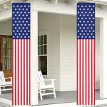 71 x 12 Inches American Flag Door Banners for 4th of July, Patriotic Red White and Blue Hanging Porch Signs with Stars Stripes for Independence Day, Memorial Day, Veterans Day, Front Door Decorations