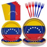 96 Pcs Venezuela Flag Party Decorations Disposable Venezuelan Flag Paper Plates and Napkins Venezuela National Tableware Set for Country Decoration Patriotic Festival Party Supplies, Serves 24