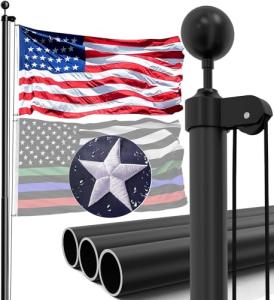 IIOPE 16FT Heavy Duty Flag Pole for Outside House – 13-Gauge Extra-Thick Aluminum Flagpole, Complete Set with USA Flag & All Hardware to Fly Two Flags – Great for Patriotic Displays & Gift Giving