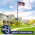 IIOPE 16FT Heavy Duty Flag Pole for Outside House – 13-Gauge Extra-Thick Aluminum Flagpole, Complete Set with USA Flag & All Hardware to Fly Two Flags – Great for Patriotic Displays & Gift Giving