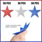 108 Pcs 6 Inch Patriotic Stars Cutouts 4th of July Cardboard Stars Cut-Outs Decorations for Independence Day Memorial Day Graduation Wall Decor Craft Supplies (Red, Blue, Silver)