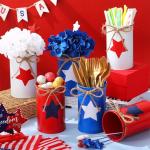 Domensi 6 Pcs Veterans Day Table Centerpieces Patriotic Vases Red White and Blue Decor Galvanized Metal Vases for Flowers Mason Jars Utensil Holder for Kitchen Home 4th of July Veterans Decorations