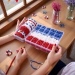 1200 Pcs 6mm Plastic Beads Patriotic Pearl Beads Small Round 4th of July Independence Day Jewelry Making for Necklace Bracelets Earrings (Red White Blue)