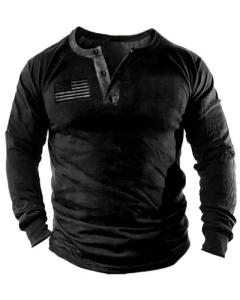 Mens Vintage Henley Shirts Relaxed Fit Patriotic Shirts Long Sleeve Button Down Washed T-Shirts