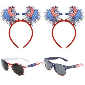 Exacoo 4th of July Headband American Flag Sunglasses 4th of July Accessories Usa Independence Day Memorial Day Decorations Red White and Blue Decorations Patriotic Accessories