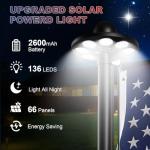 Panopole 11 Gauge Heavy Duty Flag Pole Kit with 136 LED Ultra Bright Solar Light, 2.3 mm Thick Flagpole 20FT for Outside House in Ground, 300D Thickened USA Flag, 120 MPH Flagpole Kit, Black