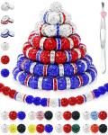180PCS FIVEIZERO 10mm Rhinestone Beads for Jewelry Making – Sparkly Round Crystal Clay Beads & Spacers in Patriotic Baseball Team Colors for Bracelets, Necklaces & DIY Crafts (Red, Blue, White)