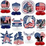 Weekgrat 12 Pcs Happy Veterans Day Table Decorations Veterans Day Honeycomb Centerpieces for Tables Patriotic Army Deployment Party Supplies 3D Double Sided Military Honeycomb Table Topper