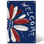 Patriotic 4th of July Garden Sing for Outside Decor, Memorial Day Floral Welcome Daisy Yard Outdoor Decoration 12"x 8"