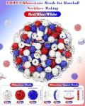 180PCS FIVEIZERO 10mm Rhinestone Beads for Jewelry Making – Sparkly Round Crystal Clay Beads & Spacers in Patriotic Baseball Team Colors for Bracelets, Necklaces & DIY Crafts (Red, Blue, White)