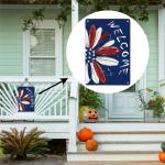 Patriotic 4th of July Garden Sing for Outside Decor, Memorial Day Floral Welcome Daisy Yard Outdoor Decoration 12"x 8"