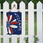 Patriotic 4th of July Garden Sing for Outside Decor, Memorial Day Floral Welcome Daisy Yard Outdoor Decoration 12"x 8"