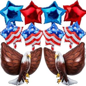 Lukinuo Patriotic Eagle Balloon 12 pcs Red White and Blue Star Foil Balloons Decorations 4th of July Balloons American Flag Balloon Decor for Veterans Day Independence Day Memorial Day Party Supplies